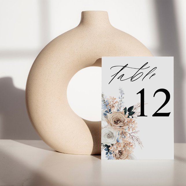 Tarjeta De Mesa Número de tabla floral de Boho azul y beige (Subido por el creador)