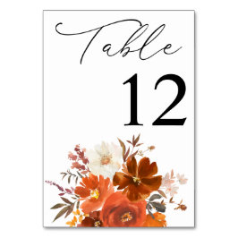Tarjeta De Mesa Número de tabla floral de caída roja y Naranja