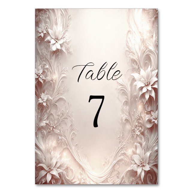 Tarjeta De Mesa Número de tabla floral de marfil blanco (Anverso)