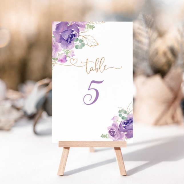 Tarjeta De Mesa Número de tabla floral de oro morado (Subido por el creador)