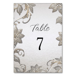Tarjeta De Mesa Número de tabla floral de oro plateado