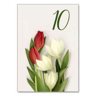 Tarjeta De Mesa Número de tabla floral de tulipanes rojos y blanco