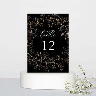 Tarjeta De Mesa Número de tabla floral dorada - Negro