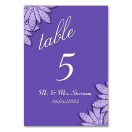 Tarjeta De Mesa Número de tabla floral púrpura profunda de bonito