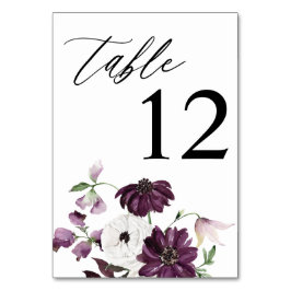 Tarjeta De Mesa Número de tabla floral púrpura y blanca