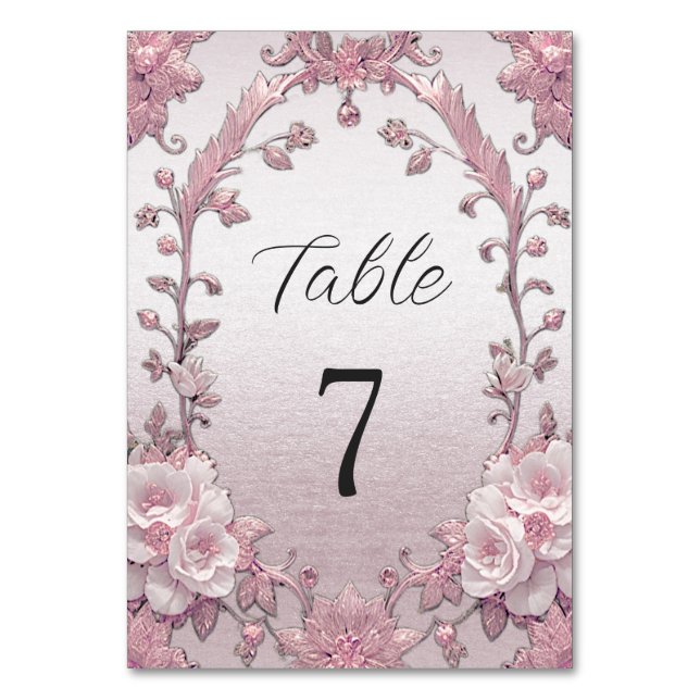 Tarjeta De Mesa Número de tabla floral rosa único (Anverso)