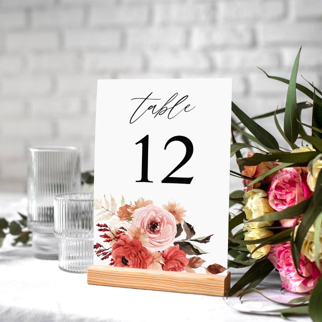 Tarjeta De Mesa Número de tabla floral rosa y rosa roja (Subido por el creador)