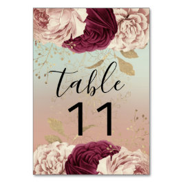 Tarjeta De Mesa Número de tabla Floras rosadas Rosa Gold Marsala A
