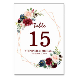 Tarjeta De Mesa Número de tabla geométrica floral de la Marina Roj