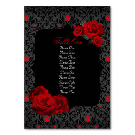 Tarjeta De Mesa Número de tabla gótica, roja y negra, Rosa