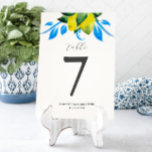 Tarjeta De Mesa Número de tabla Lemons Boda italiano<br><div class="desc">Este número de tabla boda presenta limones acuarelas en tonos amarillos con hojas botánicas azules y verdes. Utilice los campos de plantilla para personalizar con los números de tabla,  nombres y fecha de boda. Para ver la suite de papel boda correspondiente visite www.zazzle.com/dotellabelle Arte y diseño de Victoria Grigaliunas</div>