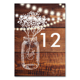 TARJETA DE MESA NÚMERO DE TABLA MASON JAR DE PAÍS RÚSTICO