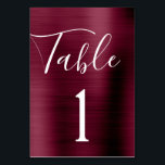 Tarjeta De Mesa Número de tabla metálica de Boda morado de Borgoña<br><div class="desc">Morado de Borgoña - Cranberry Marsala Faux Metallic Relieve metalizado Metalizado Script Moderno y elegante número de mesa . El número de tabla se puede actualizar y cambiar en esta tarjeta de bodas de otoño o otoño. Esta tarjeta de número de tabla forma parte de una colección de bodas coincidente...</div>