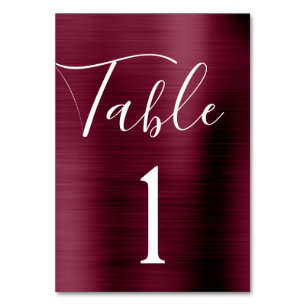 Tarjeta De Mesa Número de tabla metálica de Boda morado de Borgoña