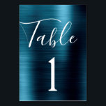 Tarjeta De Mesa Número de tabla metálica del Boda azul de la marin<br><div class="desc">Acero inoxidable azul marino Metalizado Guión de Faux metálico Número de mesa moderno y elegante . El número de tabla puede ser actualizado y cambiado en esta tarjeta de niñera azul de la Marina. Esta tarjeta de número de tabla forma parte de una colección de bodas coincidente y se pueden...</div>
