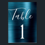 Tarjeta De Mesa Número de tabla metálica del Boda azul de la marin<br><div class="desc">Acero inoxidable azul marino Metalizado Guión de Faux metálico Número de mesa moderno y elegante . El número de tabla puede ser actualizado y cambiado en esta tarjeta de niñera azul de la Marina. Esta tarjeta de número de tabla forma parte de una colección de bodas coincidente y se pueden...</div>