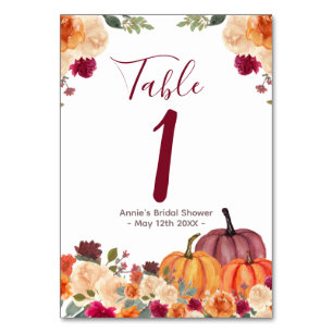 Tarjeta De Mesa Número de tabla moderna de calabaza Naranja quemad