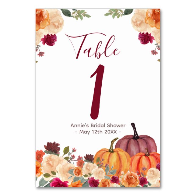 Tarjeta De Mesa Número de tabla moderna de calabaza Naranja quemad (Anverso)