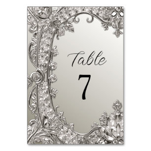 Tarjeta De Mesa Número de tabla moderna ordenada de plata