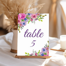 Tarjeta De Mesa Número de tabla morado de flores rosadas