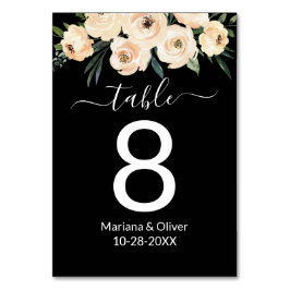 Tarjeta De Mesa Número de tabla negra color amarillo floral