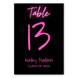 Tarjeta De Mesa Número de tabla Neon Pink Script Graduation Party