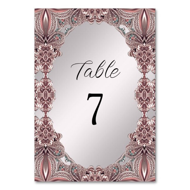 Tarjeta De Mesa Número de tabla ornamental rosa (Anverso)