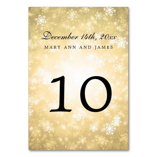 Tarjeta De Mesa Número de tabla Oro Invierno Maravilla (Anverso)