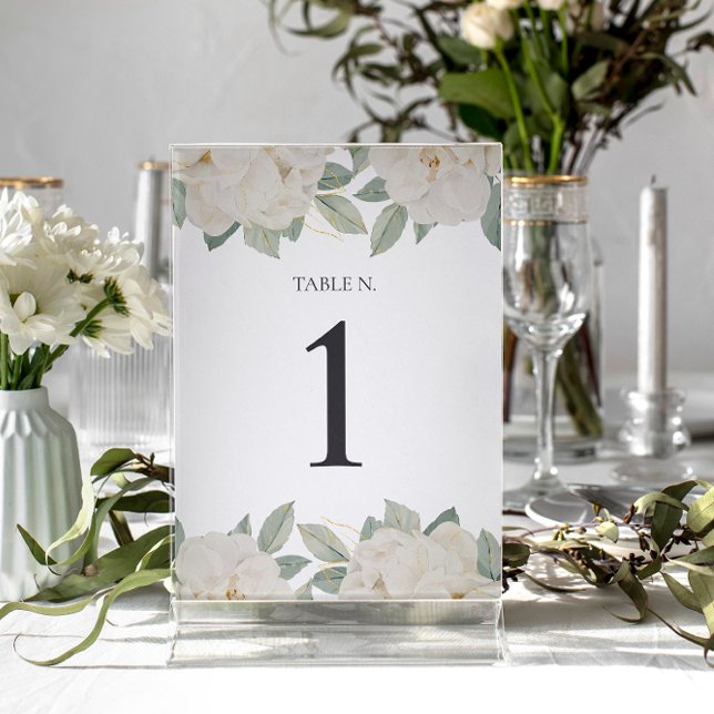 Tarjeta De Mesa Número de tabla personalizado de las ROSES BLANCAS (Subido por el creador)