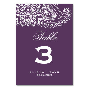 Tarjeta De Mesa Número de tabla Plum Indian Paisley