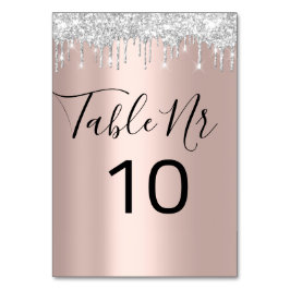 Tarjeta De Mesa Número de tabla Rosa de chispas de gasa gris negro
