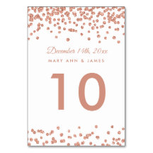 Número de tabla Rosa Faux Purpurina de oro Confett