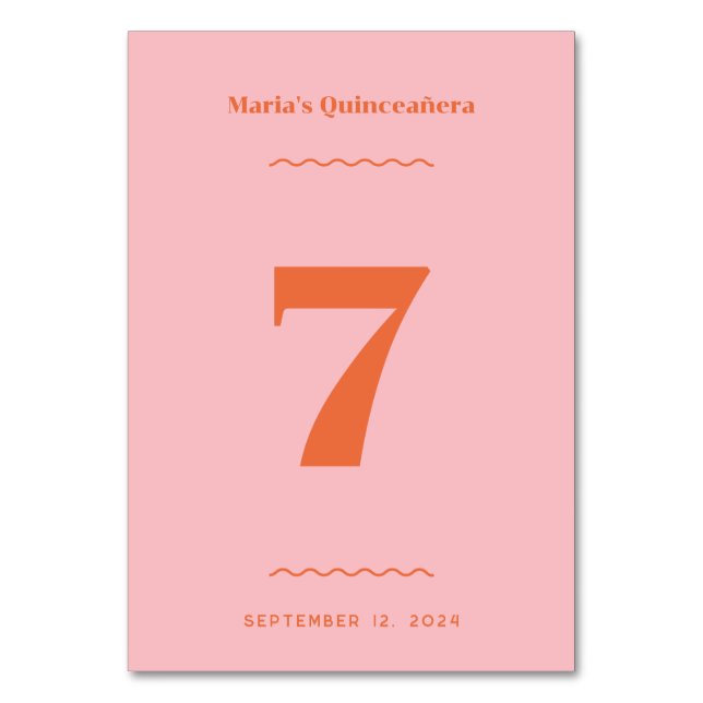 Tarjeta De Mesa Número de tabla rosada retro (Anverso)