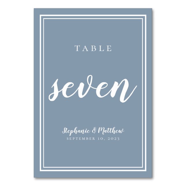 Tarjeta De Mesa Número de tabla siete | Dusty Blue Wedding Recepti (Anverso)