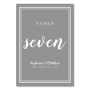 Tarjeta De Mesa Número de tabla siete Recepción de la Boda Blanc