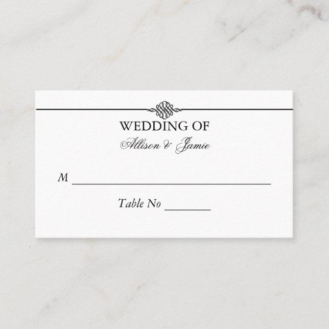 Tarjeta De Mesa Número de tabla simple de Boda blanco negro con cl (Anverso)