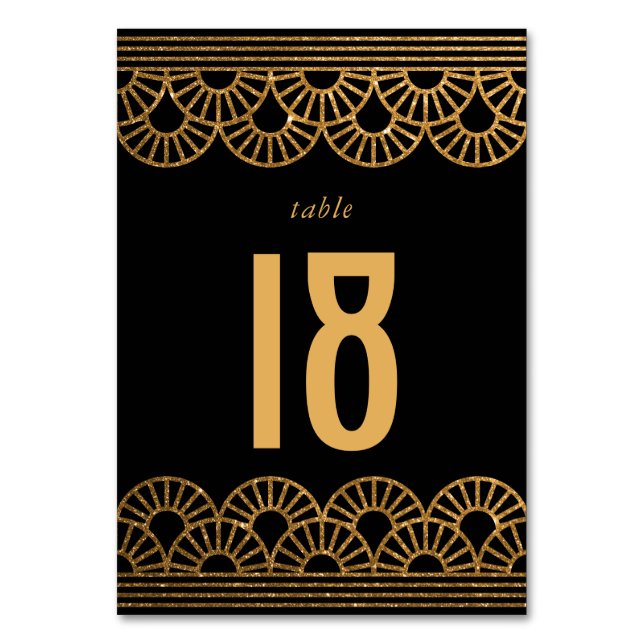 Tarjeta De Mesa Número de tabla temática de Gatsby Gold Art Deco (Anverso)