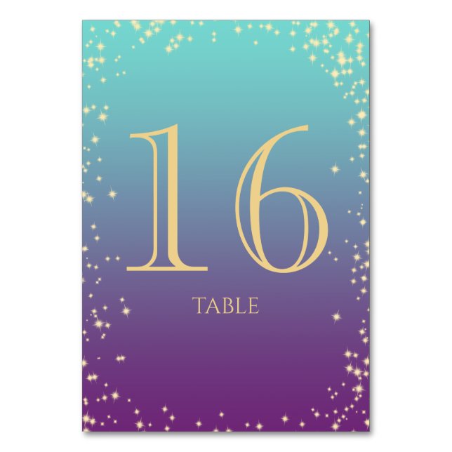 Tarjeta De Mesa Número de tabla Verde azulada y púrpura de Sparkle (Anverso)