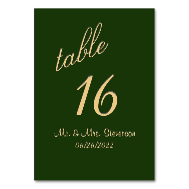 Tarjeta De Mesa Número de tabla verde y oro de Hunter (Anverso)