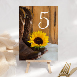 Tarjeta De Mesa Número de tablas del Boda occidental del girasol d