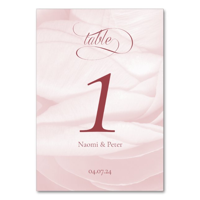 Tarjeta De Mesa Numéro de table pivoine calligraphie Mariage (Anverso)