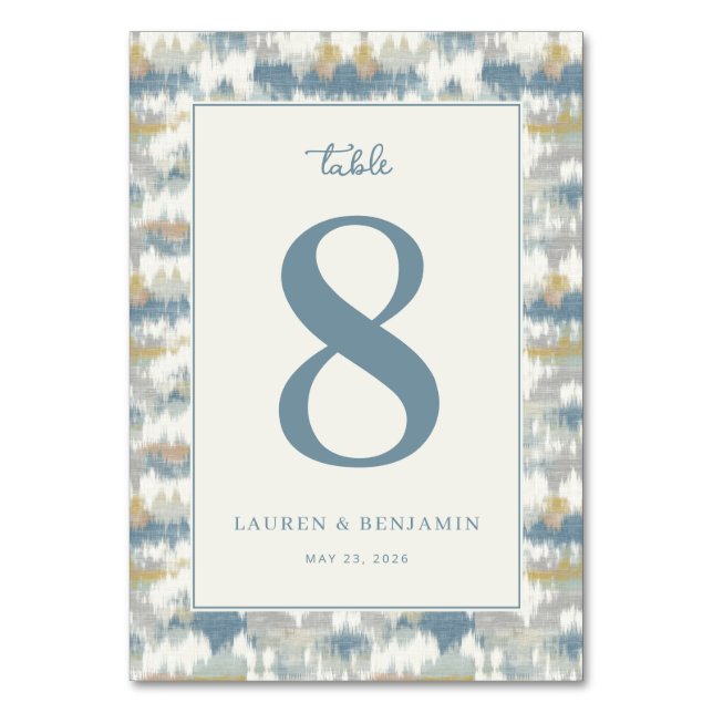 Tarjeta De Mesa Número Geométrico Azul Elegante (Anverso)