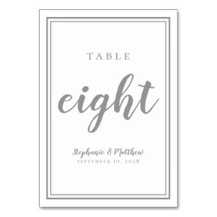 Tarjeta De Mesa Número Ocho de Mesa de Boda Simple Gris Definiti