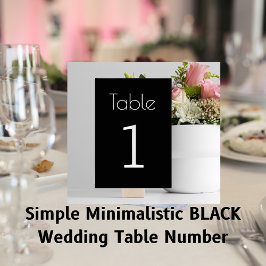 Tarjeta De Mesa Número simple de tabla de Boda NEGRO mínimo