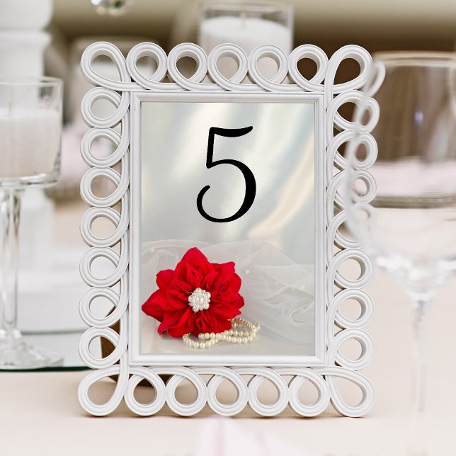 Tarjeta De Mesa Números de la mesa de bodas de invierno de Red Poi (Set a festive table for your December event with the Poinsettia and Pearls Winter Table Numbers.)