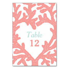 Tarjeta De Mesa Números de la tabla de bodas de Aqua Beach Coral H