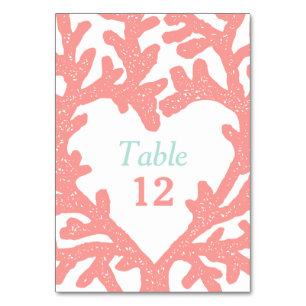 Tarjeta De Mesa Números de la tabla de bodas de Aqua Beach Coral H