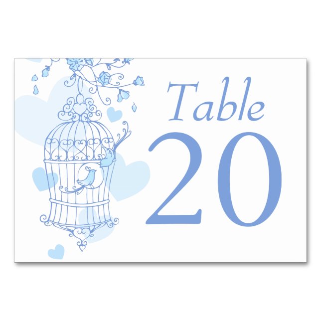 Tarjeta De Mesa números de la tabla de pájaros azules abiertos de  (Reverso)