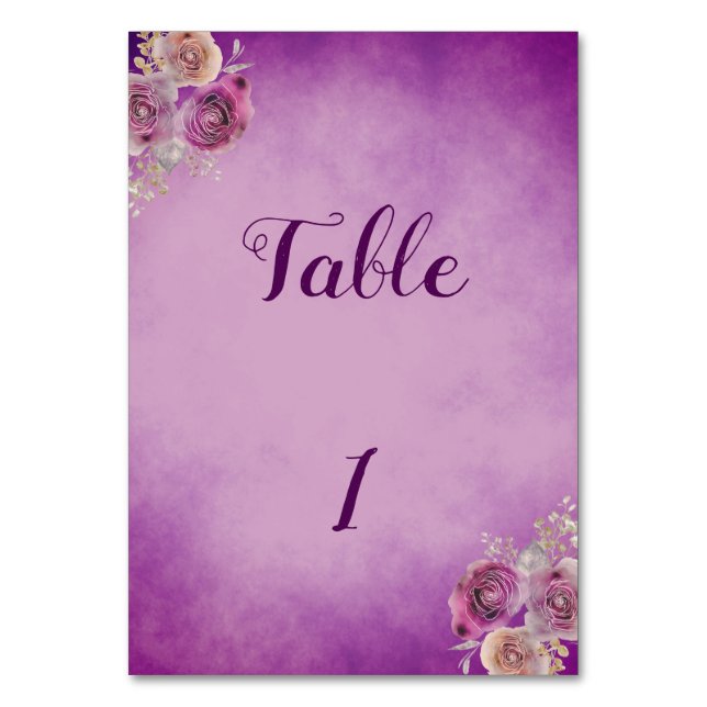 Tarjeta De Mesa Números de tabla amorosos morados (Anverso)