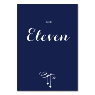 Tarjeta De Mesa Números de tabla Boda azul de la Marina con corazó